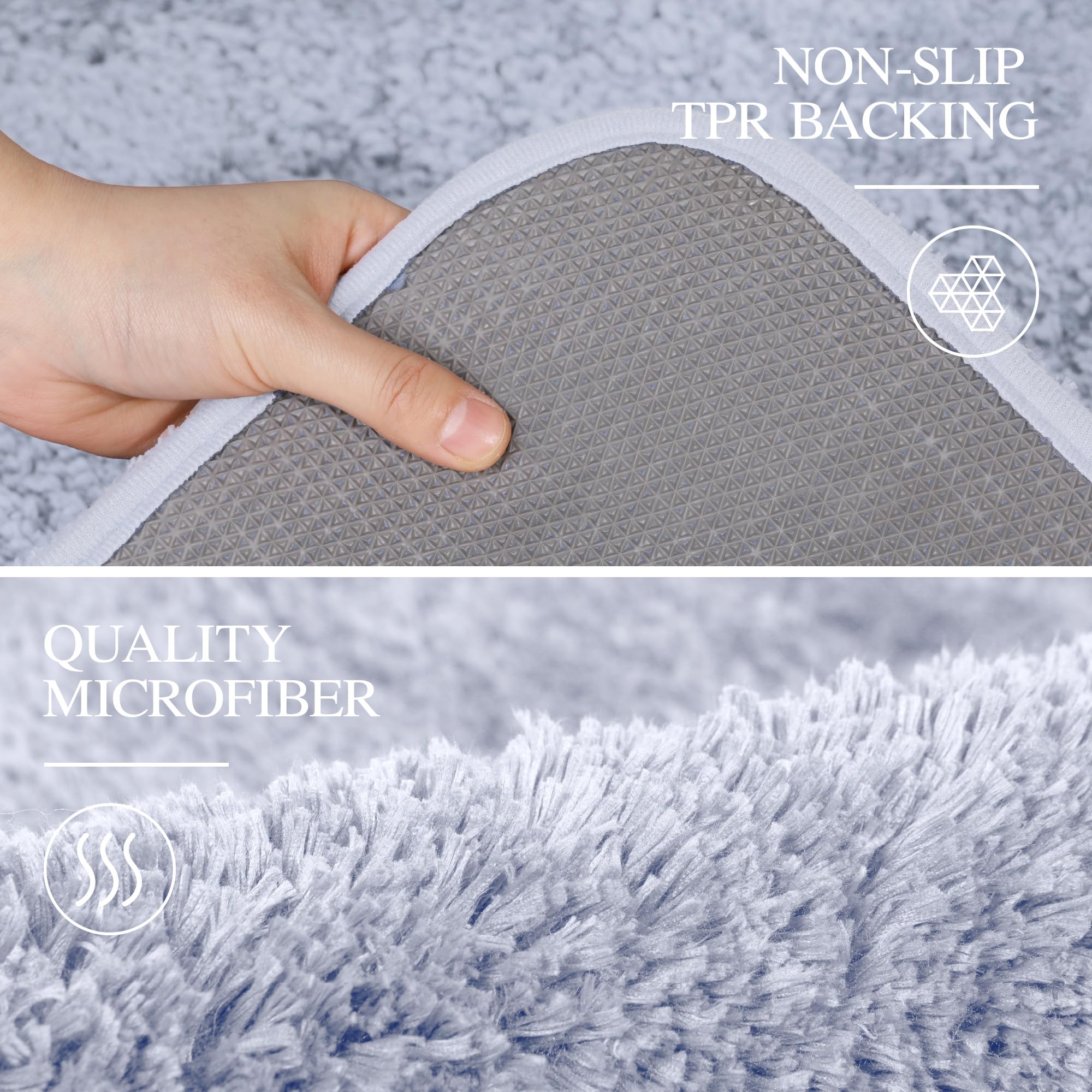 Walensee Bathroom Contour Rug (20X24, Growing Blue) Non Slip Bath Mat For Bathroom Water Absorbent Soft Microfiber Shaggy Bathro